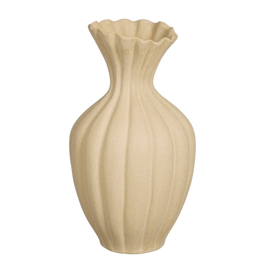 Blooming beige vaas L15 x B15 x H40 cm keramiek - mrshomeandgarden